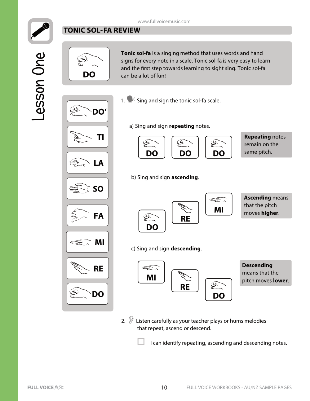 FULL VOICE Student Workbook Sample Lessons