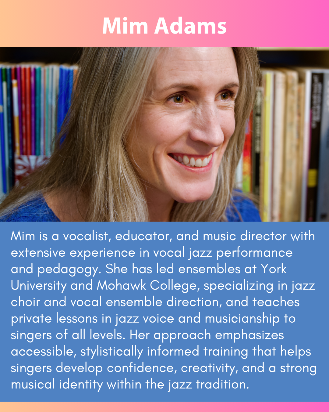 Mim Adams headshot and bio.