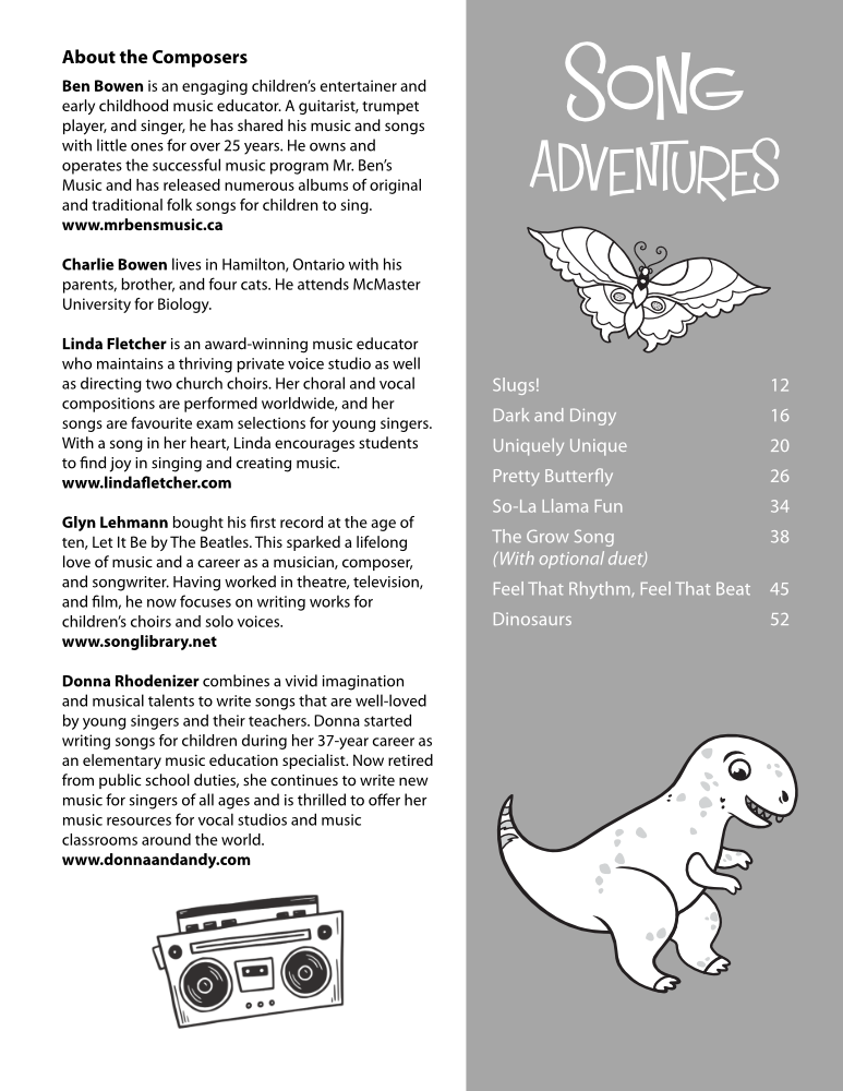 Songs and Studies for Kids! Level one songs table of contents