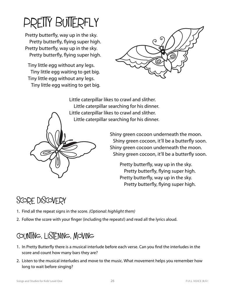 Songs and Studies for Kids! Level one pretty butterfly product image 1