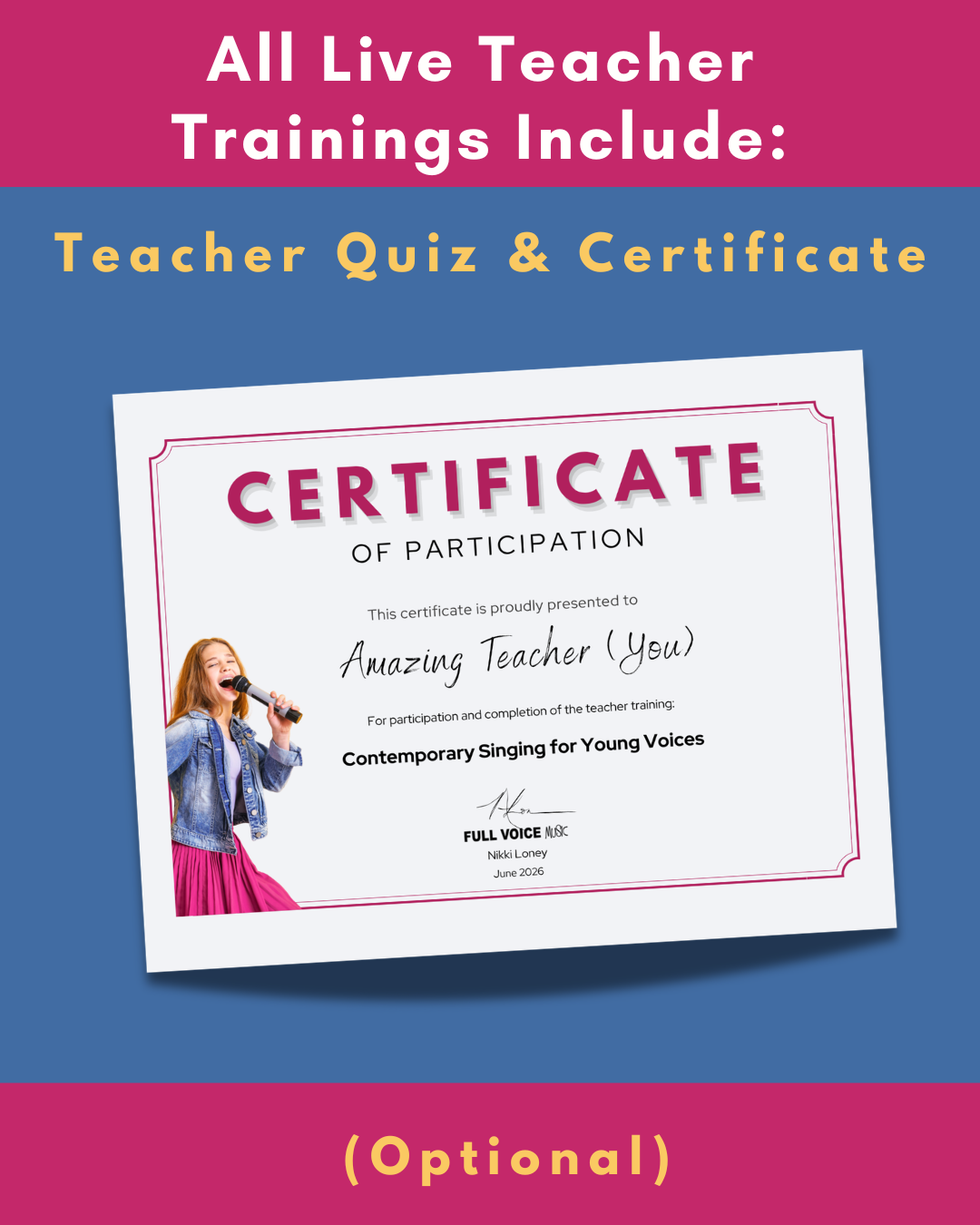 All live teacher trainings include teacher quiz and certificate (optional)