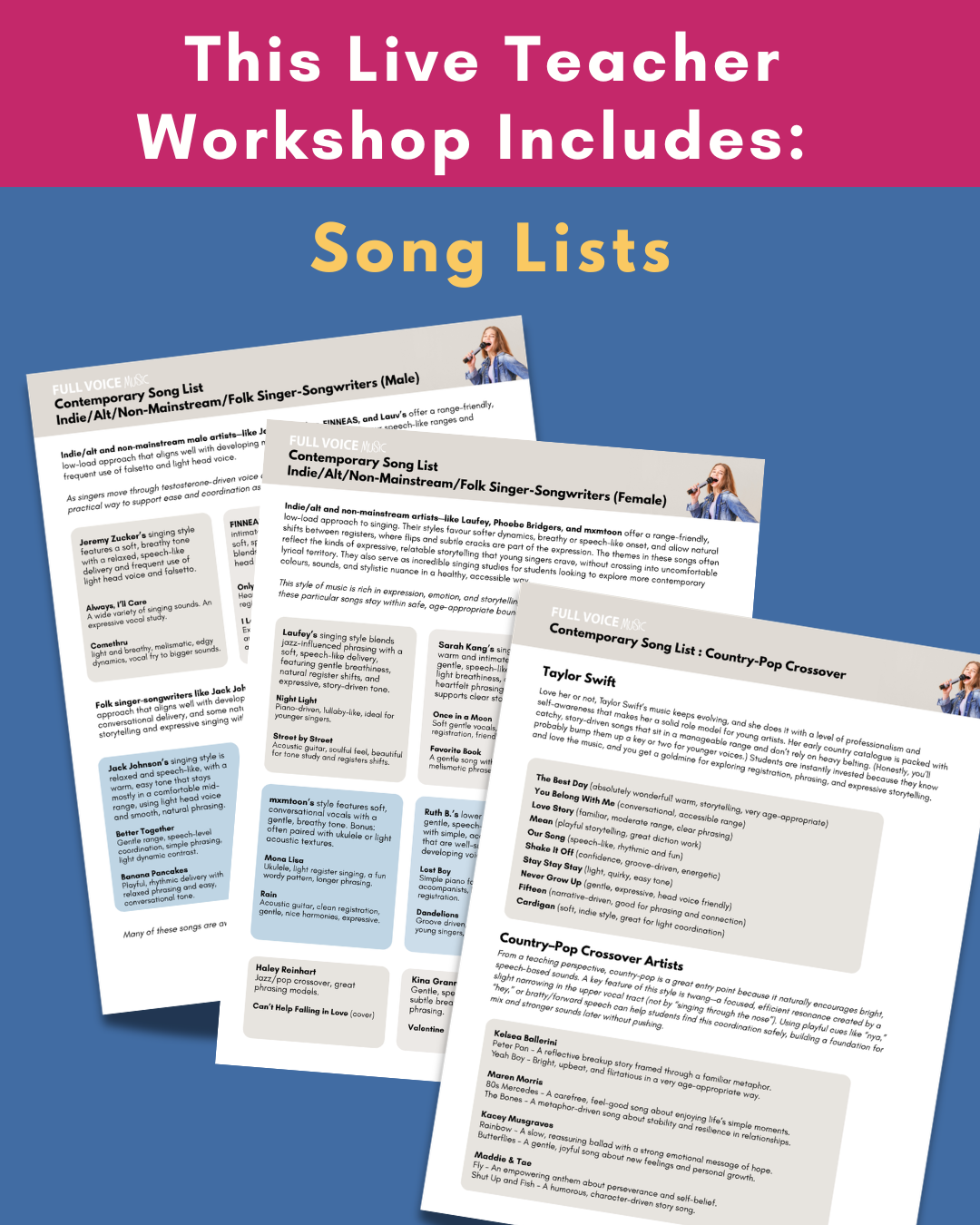 This live teacher workshop includes song lists