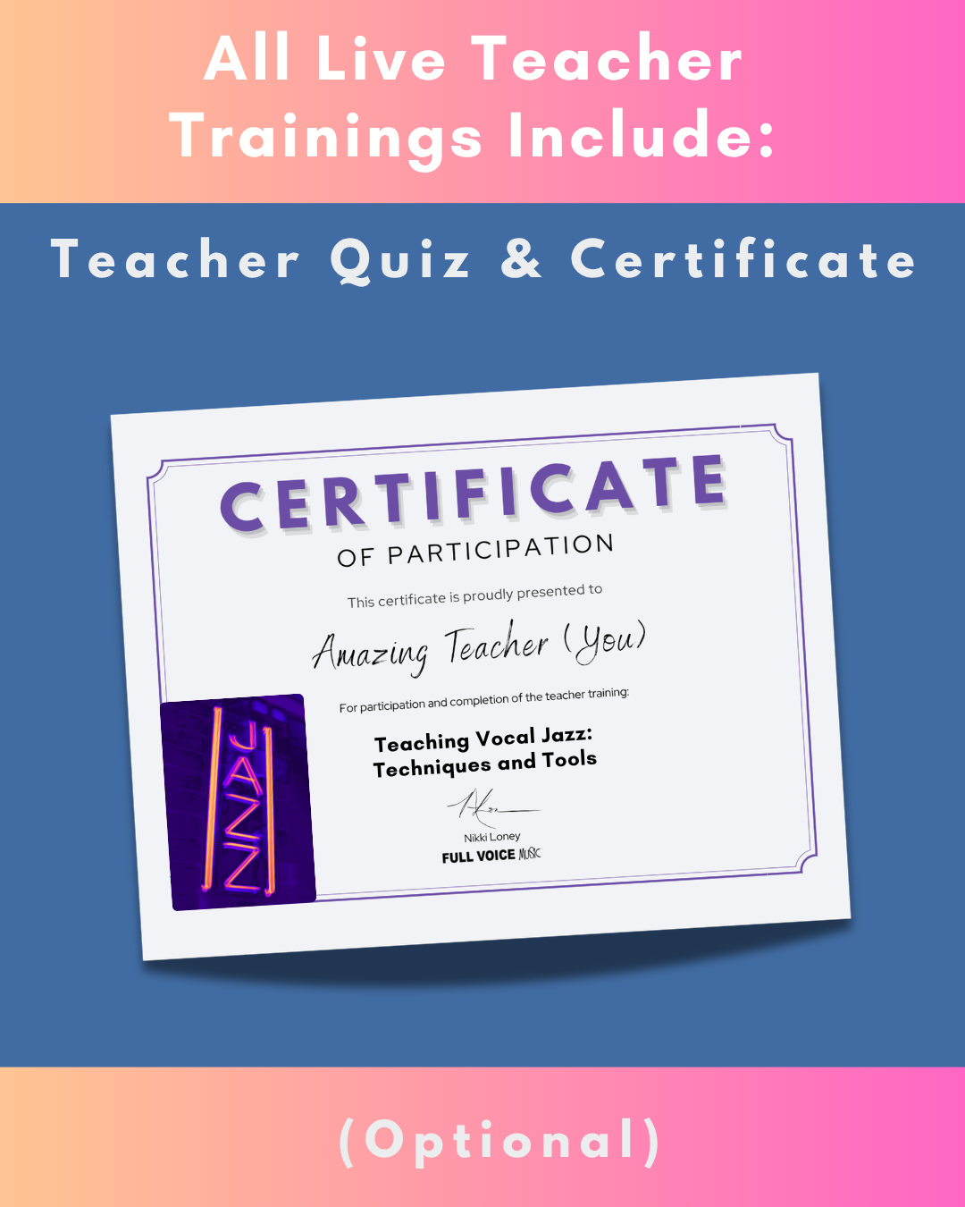 All live teacher trainings include an optional teacher quiz and completion certificate