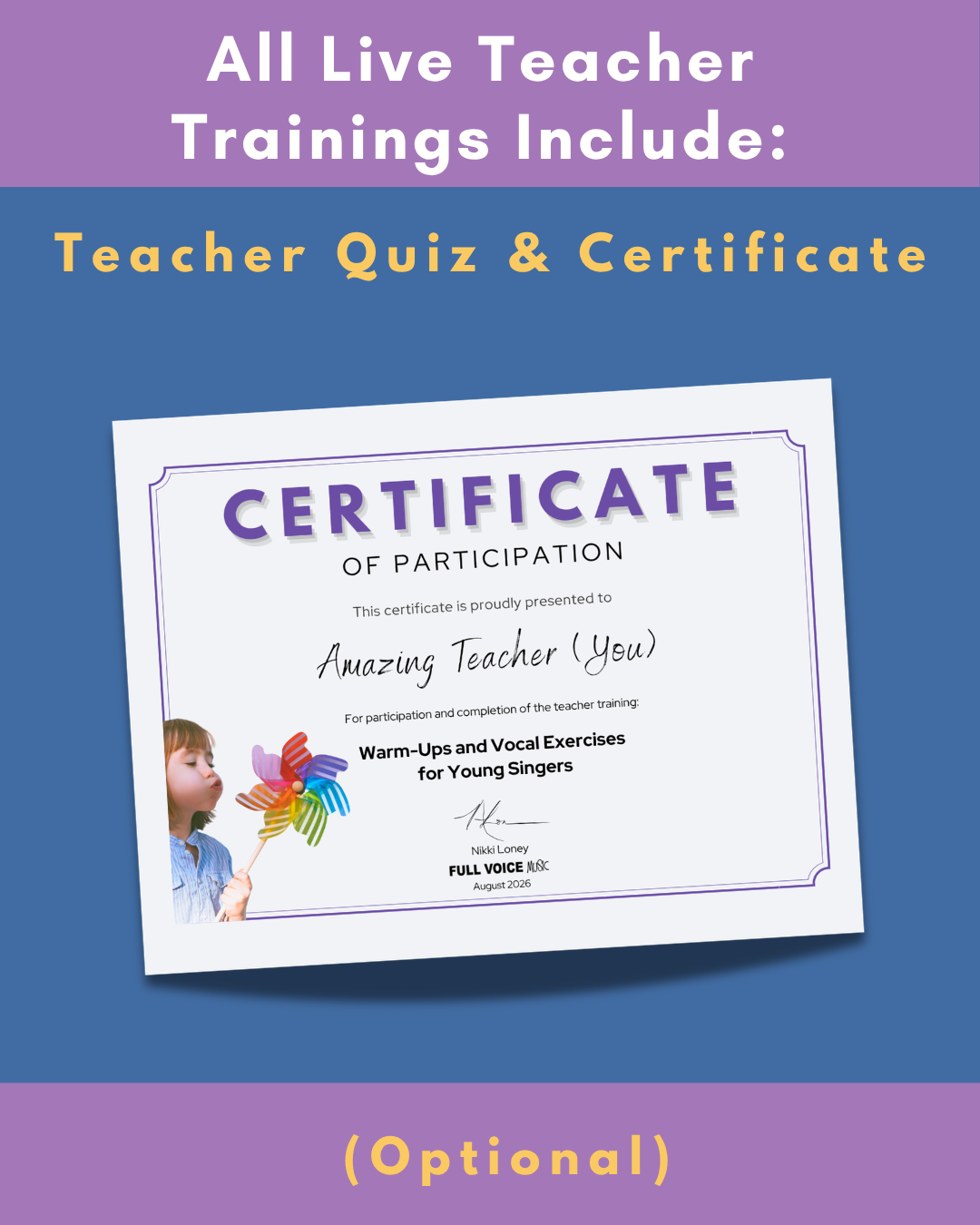 All live teacher trainings include: teacher quiz and certificate (optional).