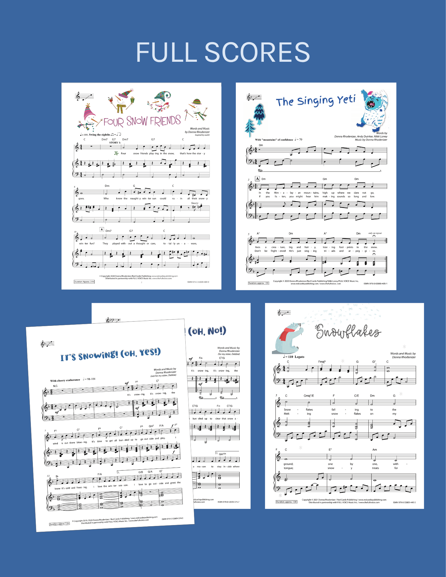 Full scores included for all four songs in the bundle